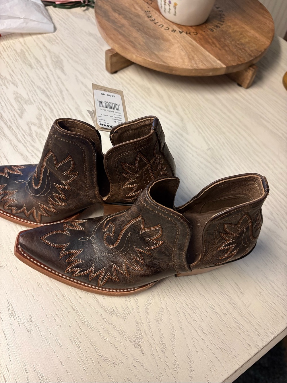 Ariat Brown Leather Western Cutout Ankle Booties - Picture 3 of 5